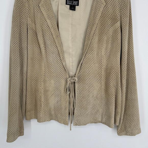 Vintage Belle Sport Perforated Pig Suede Jacket Size Large Beige Open Front - Picture 4 of 7